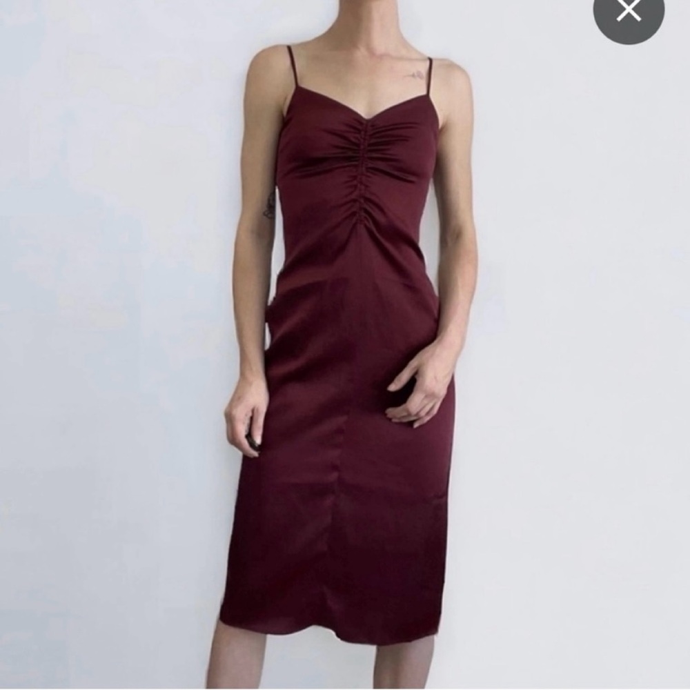 Express maroon midi silk style dress